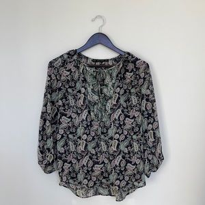 Paisley green and black sheer blouse